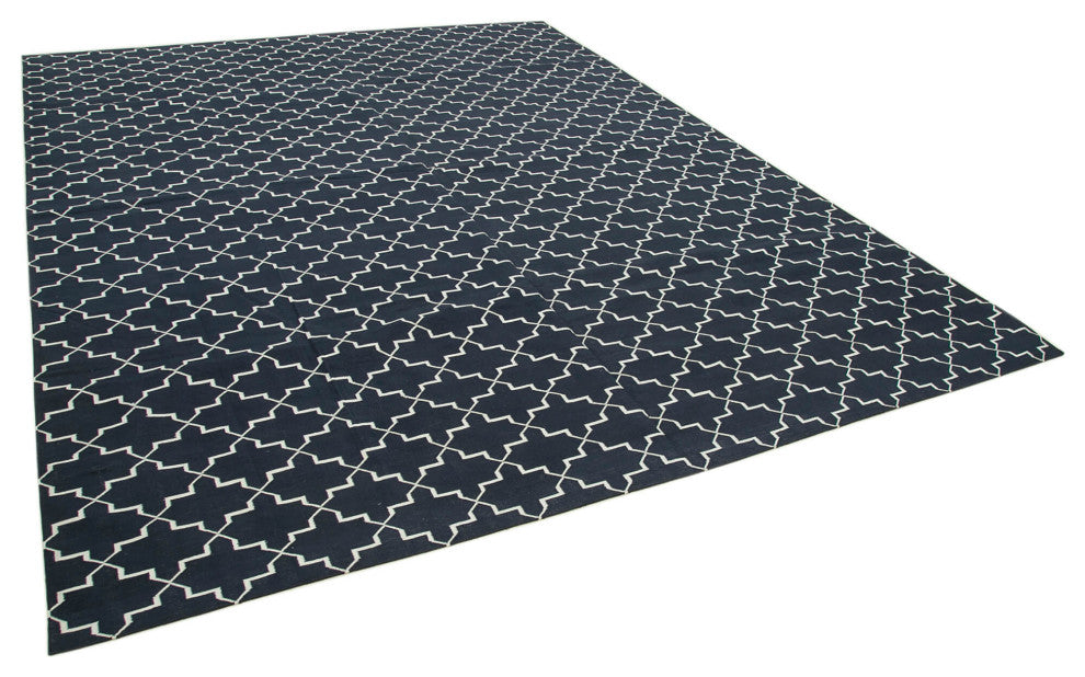 Rug N Carpet - Handmade Wool 9' 1'' x 11' 10'' Geometric Dhurrie Kilim Rug
