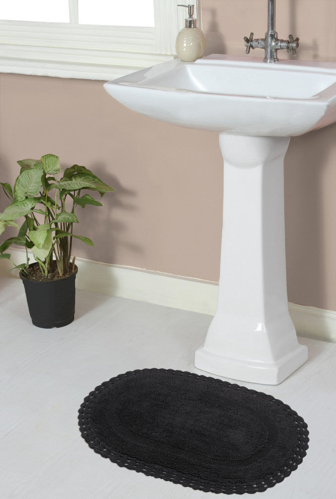 Hampton Crochet Reversible Bath Rug Set, 17x24 Rectangle, Gray