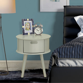 Gordon Round Night Stand End Table With Drawer, Urban Gray Finish