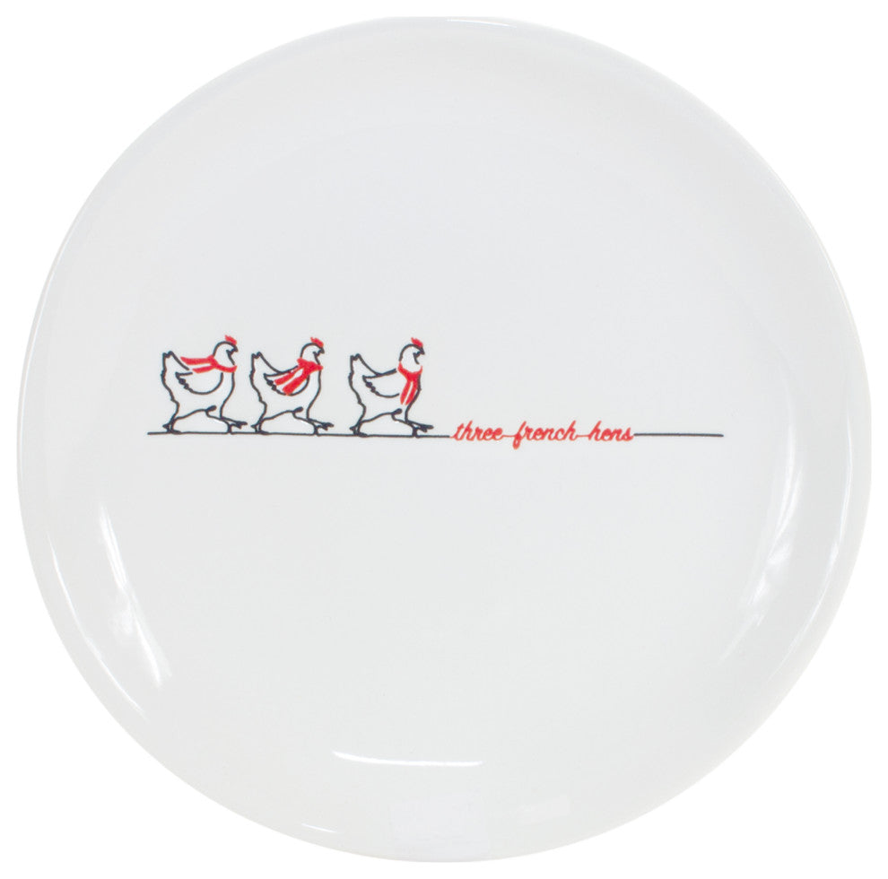 Stoneware Three French Hens Plate, 4-Piece Set