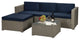 84" Wide Outdoor Wicker Reversible Patio Sectional With Cushions, Navy
