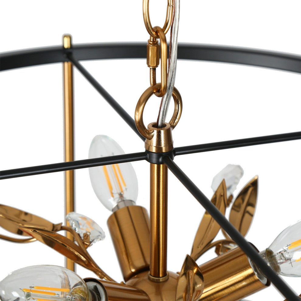 LNC 3-Light Black and Polished Gold Drum Modern/Contemporary Crystal Chandelier