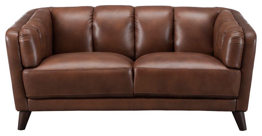 Frances Leather Craft Loveseat, Brown