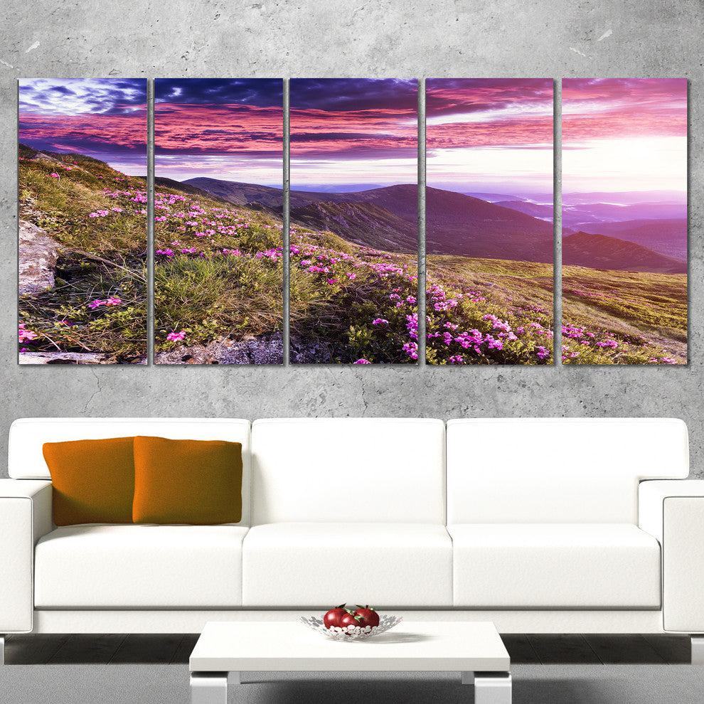 "Rhododendron Flowers in Hills" Landscape Photo Wall Art, 5 Panels, 60"x28"
