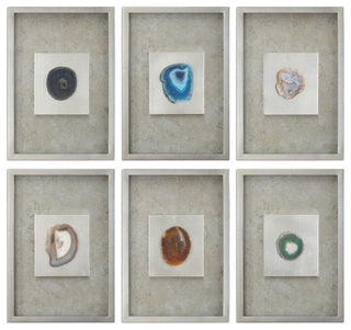 Uttermost Agate Stone Silver Wall Art Set of 6