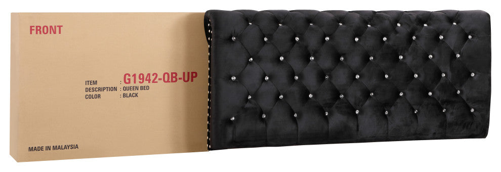 Princeton Tufted Upholstered Suede Bed, Black, King