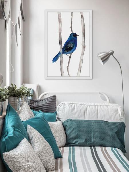 "Indigo Bunting" Framed Painting Print, 12"x18"