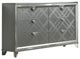 Mirror and Wood Chest with 6 Drawers, Silver
