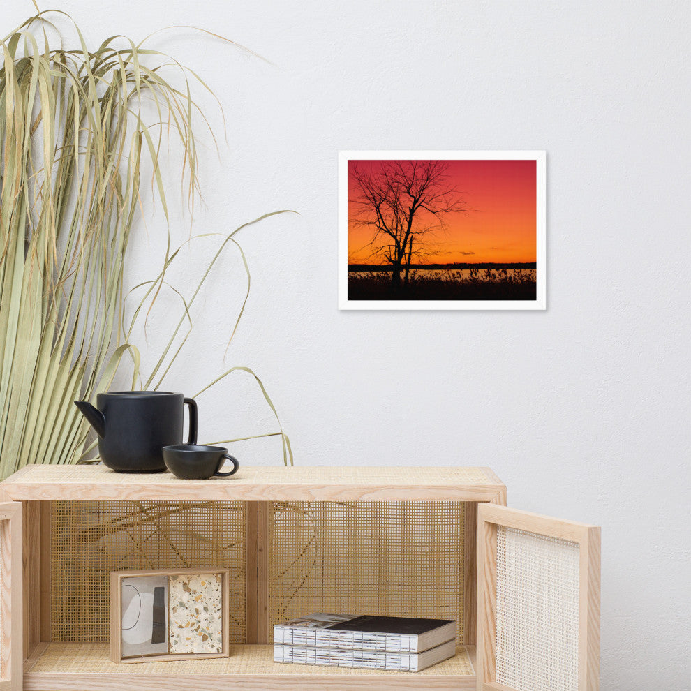 Burning Skies Rural Landscape Framed Photo Paper Wall Art Print, White, 12" X 16"