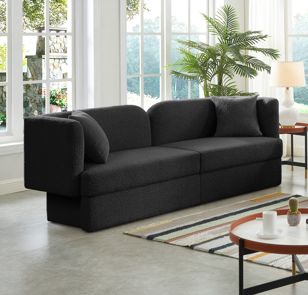 Marcel Boucle Fabric Upholstered Sofa, Black