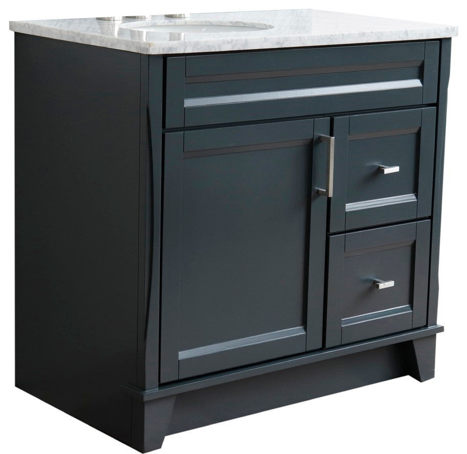 37" Single Sink Vanity, Dark Gray Finish With White Carrara Marble