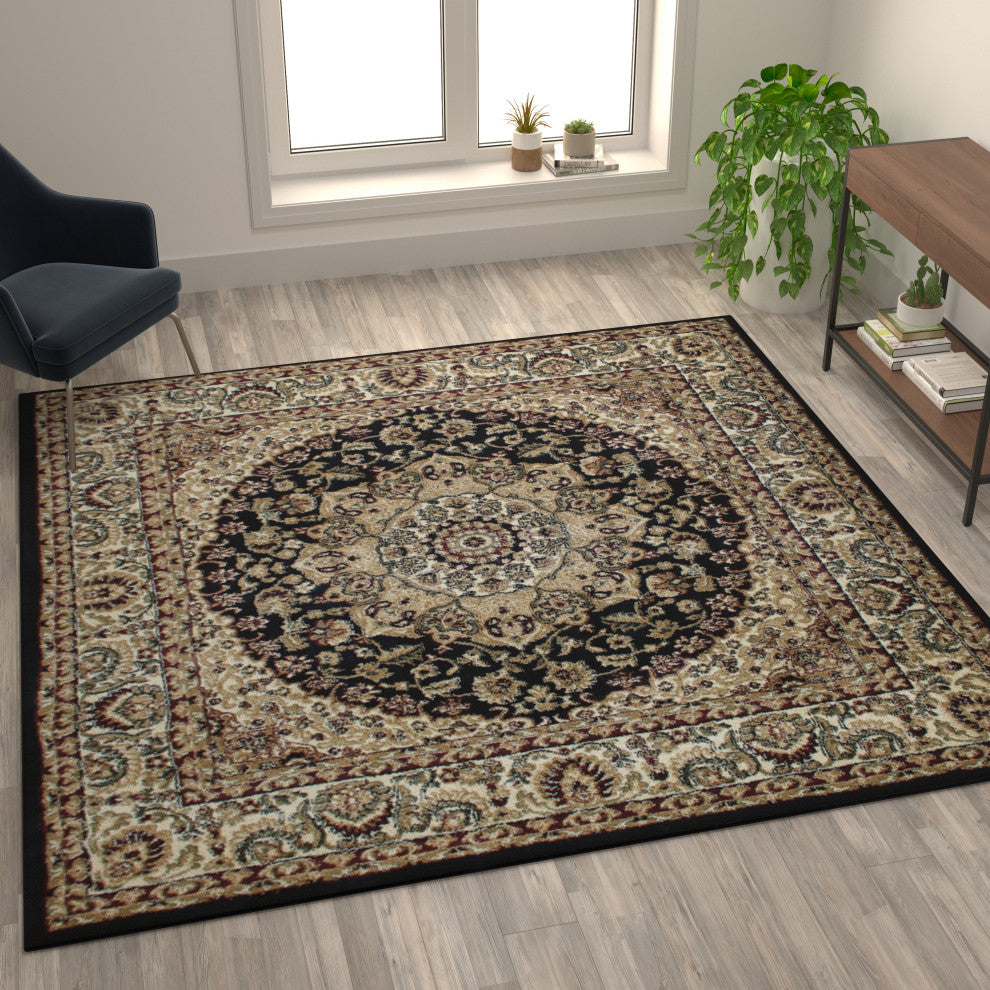 Florence Collection Persian Style Square 7' x 7' Black Area Rug