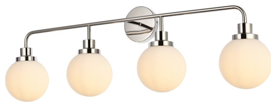 Helen 4-Light Bath Sconce, Polished Nickel With Frosted Shade