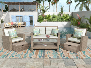 Gewnee Outdoor Conversation Set All Weather Wicker Sectional Sofa, Beige