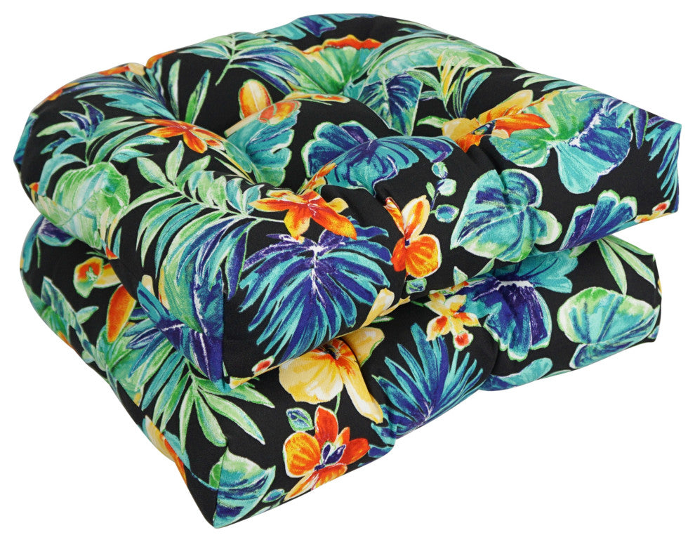 19" U-Shaped Patterned Tufted Dining Chair Cushions, Set of 2, Beachcrest Caviar