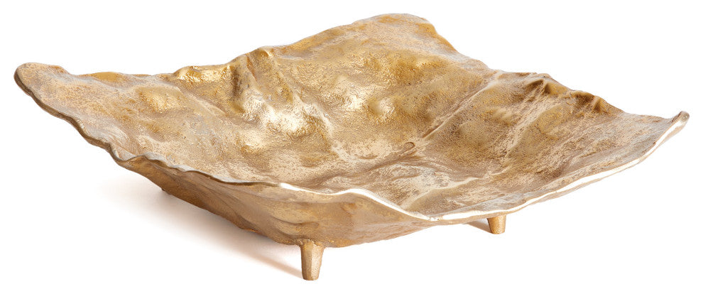 Modern Gold Metal Square Crinkled Decorative Bowl Tray Linen Texture Elegant
