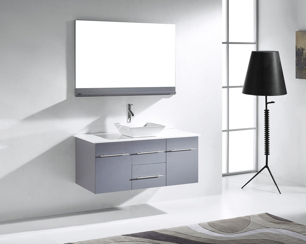 48" Single Bathroom Vanity, Gray, White Stone_brushed Nickel