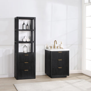 Vinnova Cadiz Bath Vanity, Composite Stone Top, Black, 24", No Mirror
