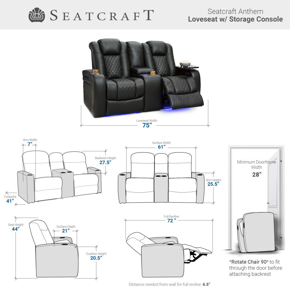 Seatcraft Anthem Home Theater Seating, Black, Sofa and Loveseat