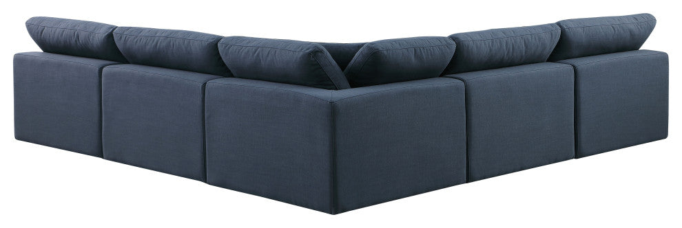 Comfy Upholstered L-Shaped Modular Sectional, Navy, 5-Piece: 4 Armless Chair, 1 Corner Chair, Linen Textured Fabric