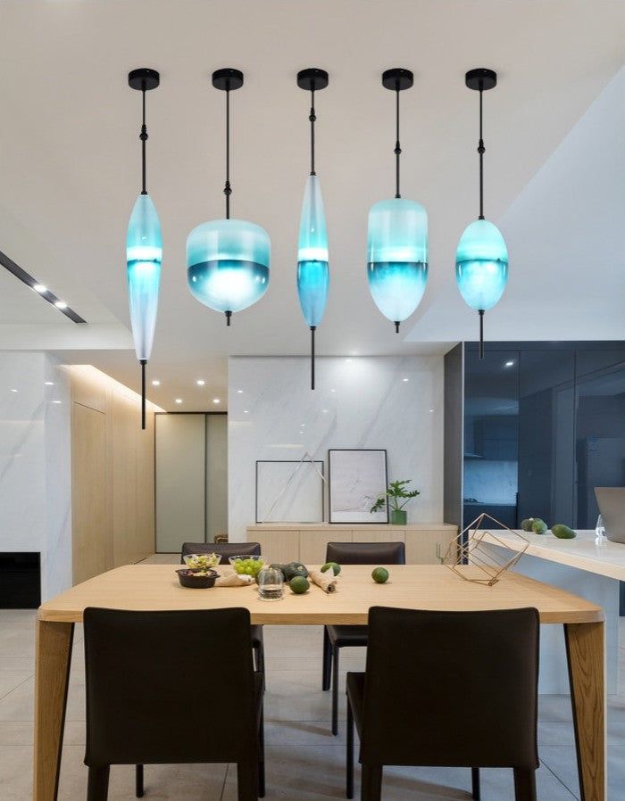 Blue/White Drop-shaped Glass LED Hanging Lamp for Kitchen Island, Blue, D