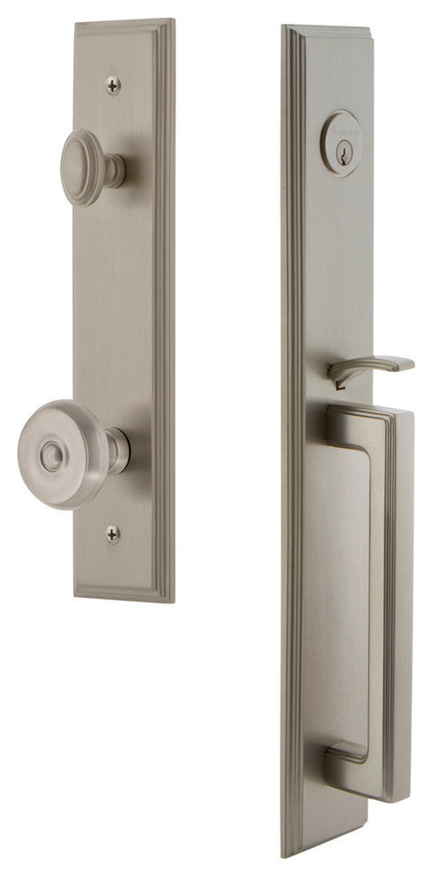 Carre' 1-Piece Dummy Handleset, D Grip and Bouton Knob, Satin Nickel, 848907