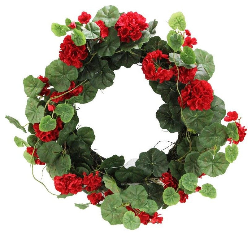 Admired By Nature Artificial Red Geranium Wreath, 22"
