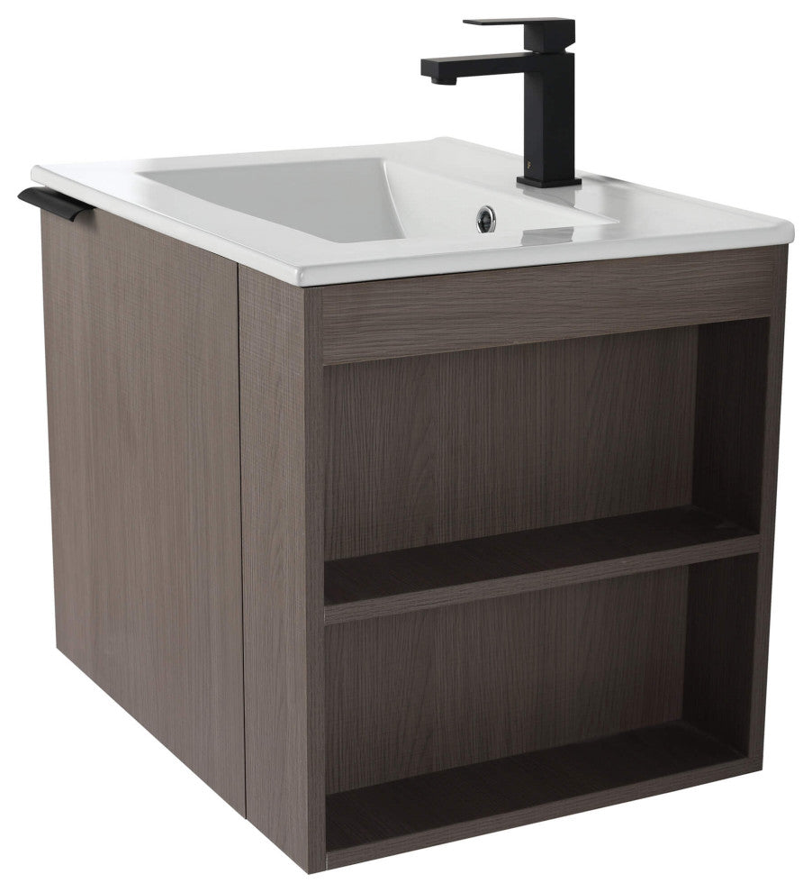 Fine Fixtures Elmridge Modern Bathroom Vanity, Gray Oak, 24", Right Hand