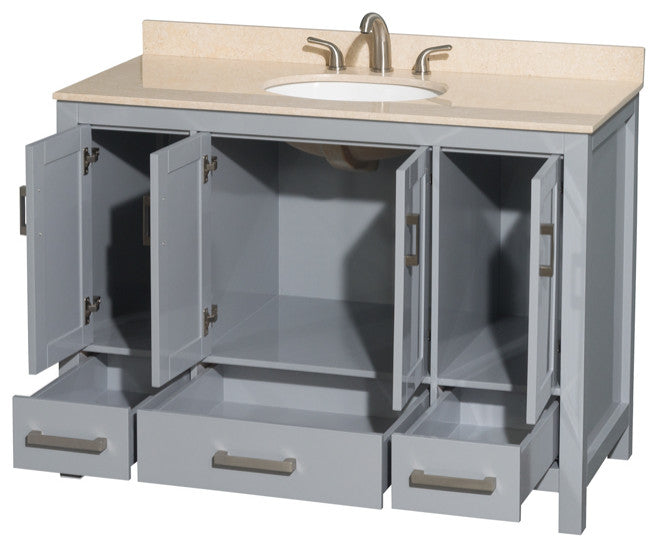 Wyndham WCS141448SGYIVUNOMXX 48 inch Vanity in Gray with Ivory Marble and Round
