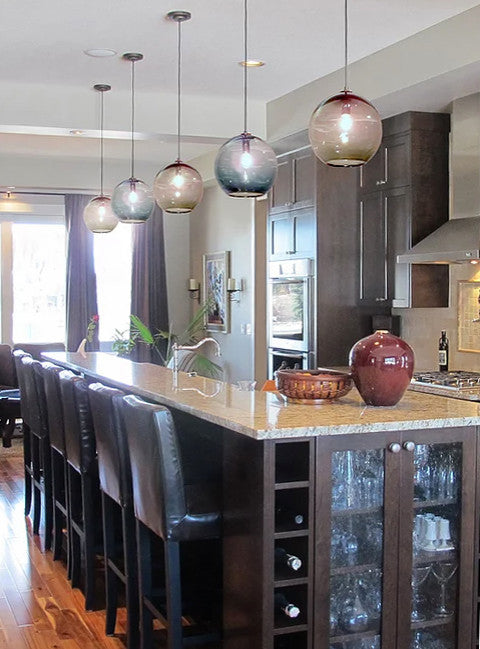 Metro Blown Glass Pendant Light Made in Rhode Island, Gray, 8 X 8, Satin Bronze