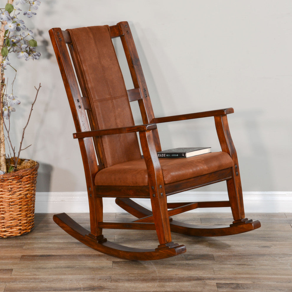 Sunny Designs Santa Fe Farmhouse Mahogany Wood Rocking Chair in Dark Chocolate