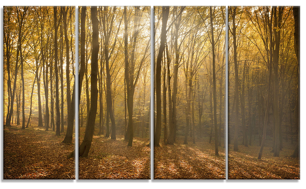 Thick Green Fall Forest with Fog, Forest Canvas Art Print, 48"x28", 4 Panels