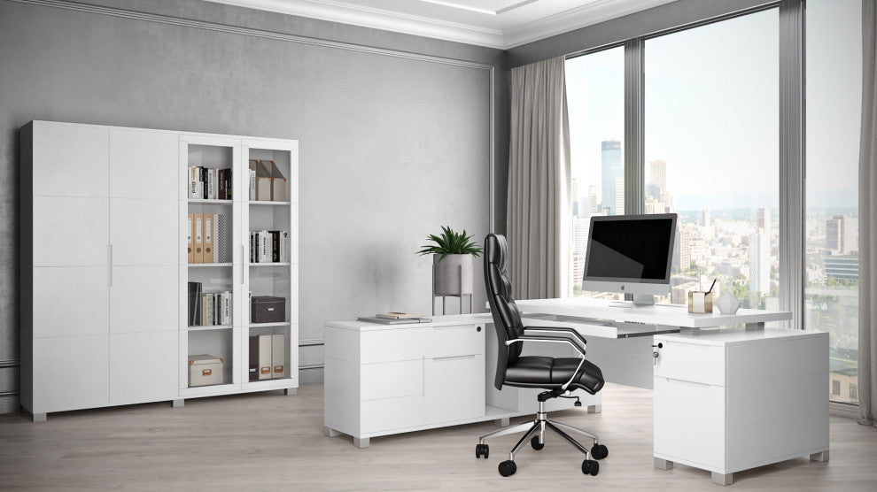 Ford Executive Modern Desk With Filing Cabinets and Return, Left Return