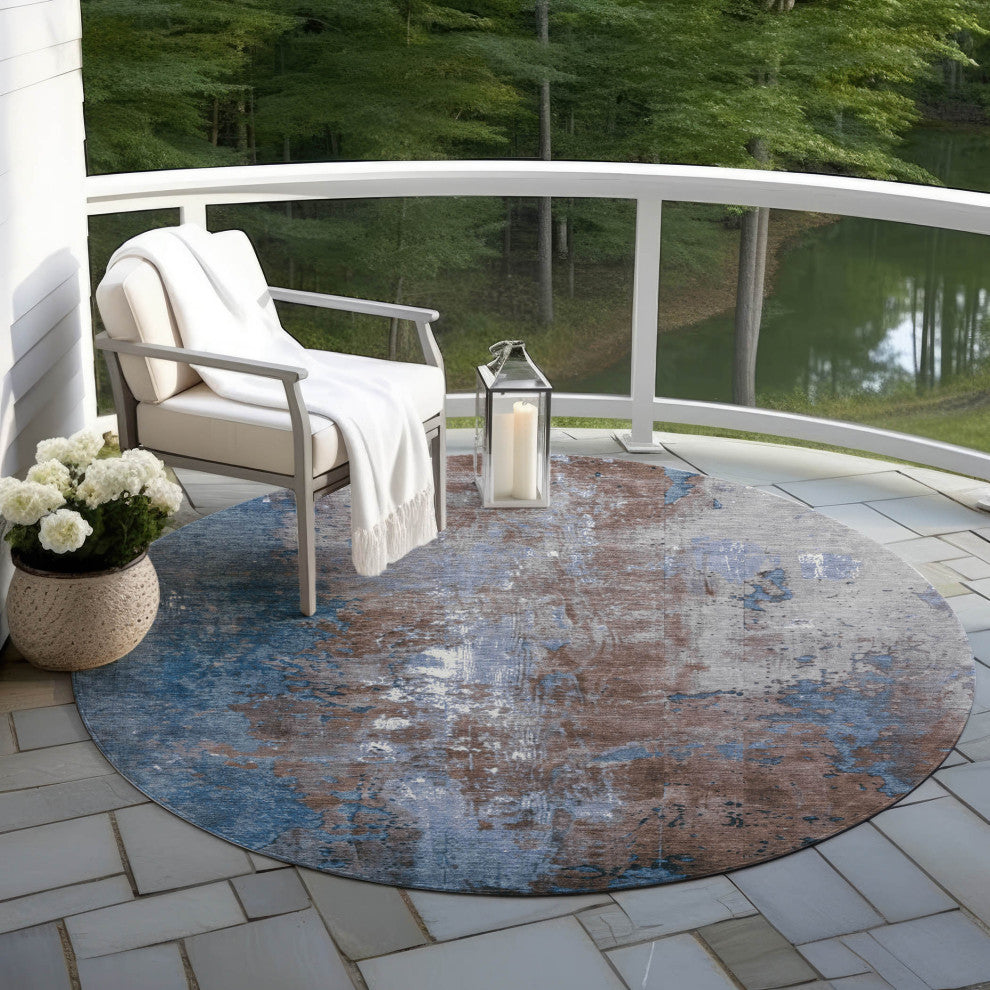Machine Washable Indoor/Outdoor Chantille ACN1870 Coffee 8' x 8' Round Rug