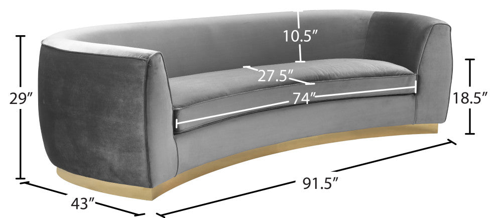 Julian Velvet Upholstered Sofa, Gray, Gold Base