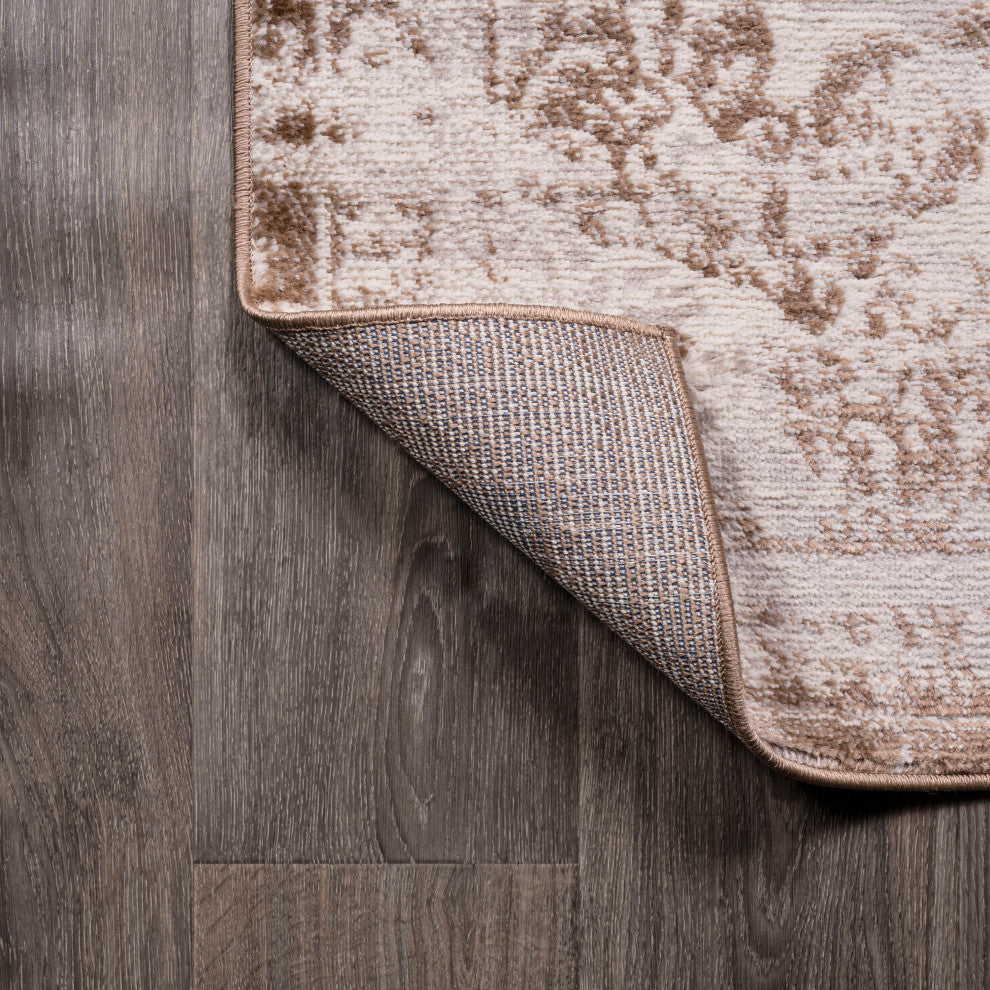 Alhambra Ornate Medallion Modern Runner Rug, Brown/Cream, 2'x10'