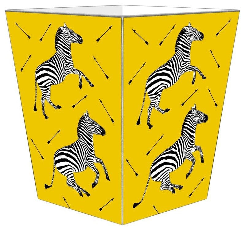 WB8491, Zebra Trot on Yellow Wastepaper Basket