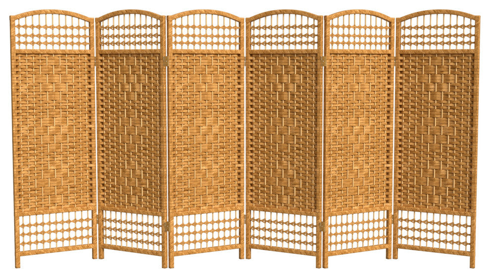 4' Tall Fiber Weave Room Divider, Light Beige, 6 Panels