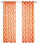 Beige Oxford Basketweave Moroccan Print Nickel Grommet Curtains, Orange, 52"w X