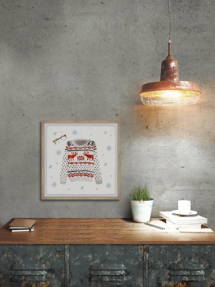 "Reindeer Sweater" Framed Painting Print, 24x24