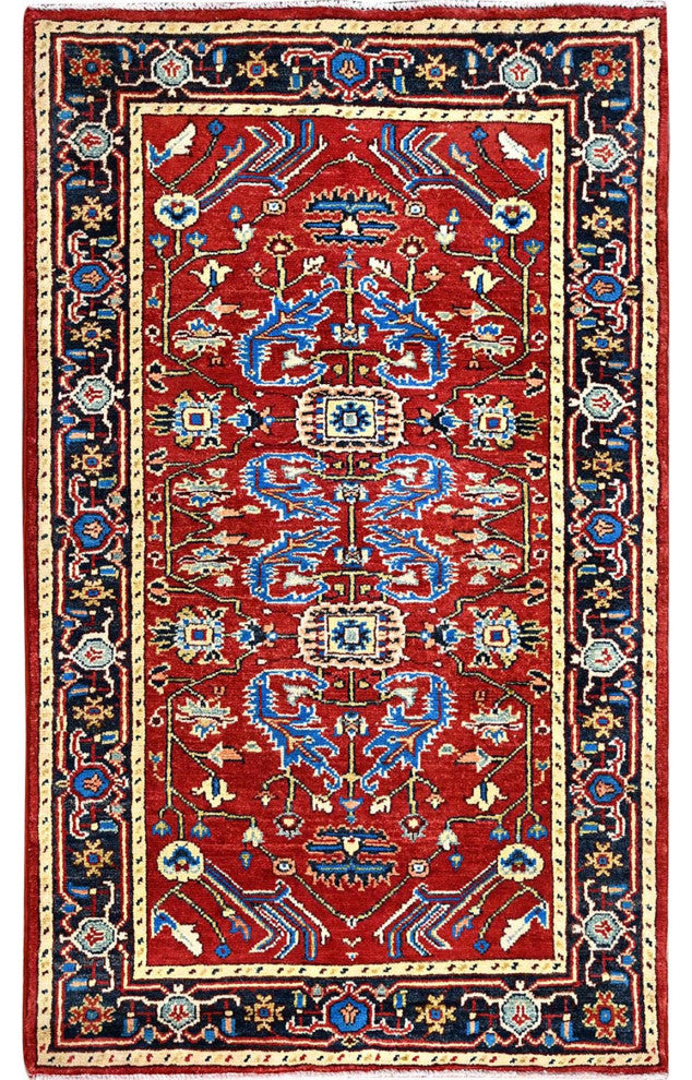 Barn Red, Serapi Heriz Design, Soft Wool Hand Knotted Oriental Rug, 2'10"x4'7"