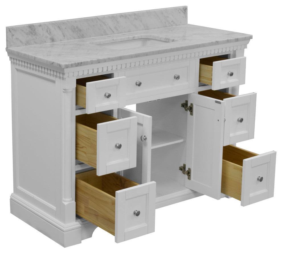 Sydney 48" Bathroom Vanity, White, Carrara Marble