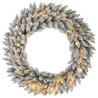 Pre-Lit Snow Flocked Christmas Wreath, 36" D