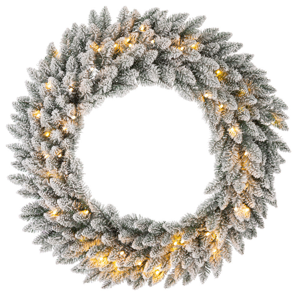 Pre-Lit Snow Flocked Christmas Wreath, 36" D
