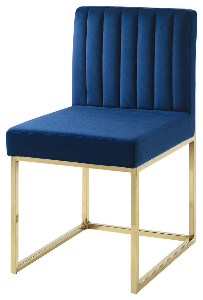 Side Dining Chair, Set of 2, Velvet, Metal, Gold Blue Navy, Modern, Cafe Bistro