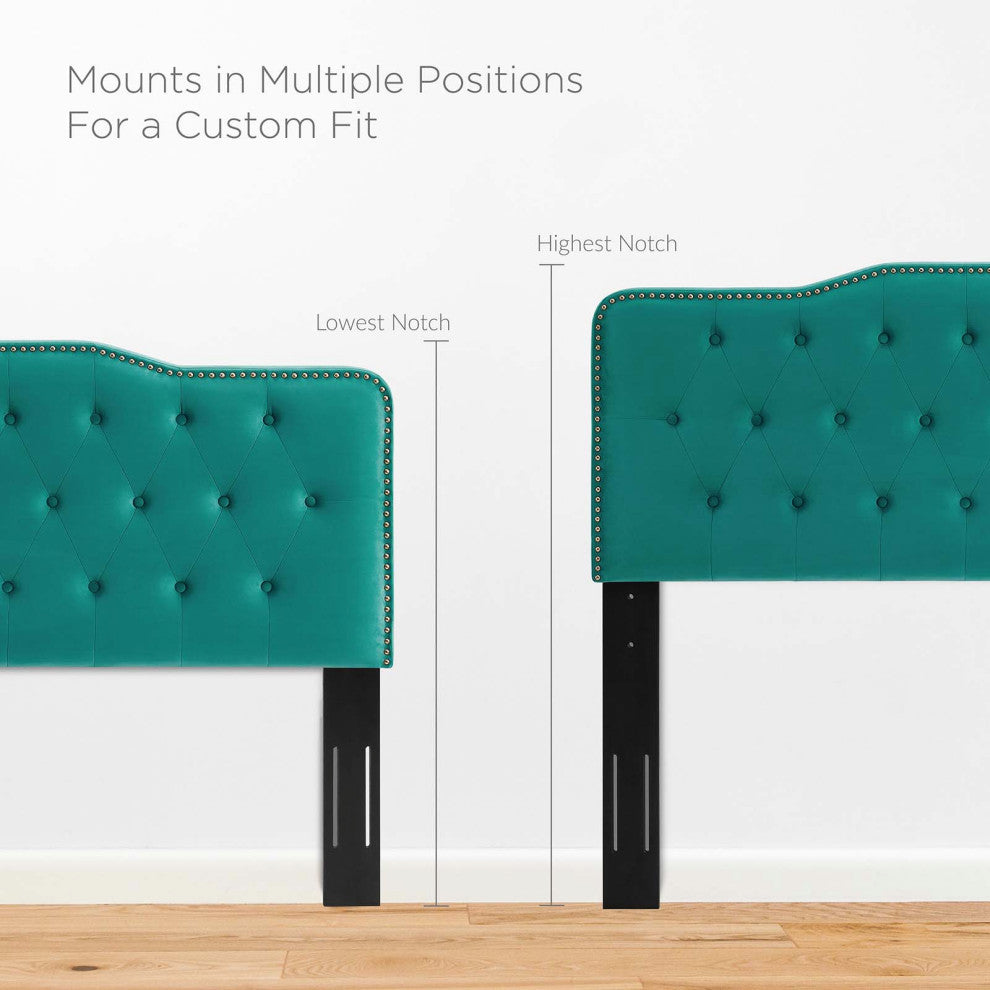 Tufted Headboard, Twin Size, Velvet, Teal Blue, Modern Contemporary, Bedroom