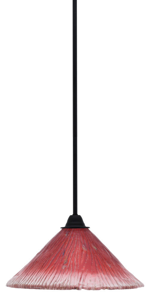 Paramount Mini Pendant, Matte Black, 12" Raspberry Crystal Glass