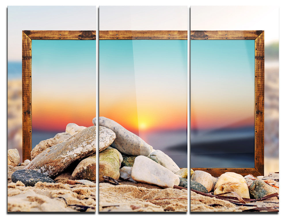 "Framed Blurred Beach" Metal Wall Art, 3 Panels, 36"x28"
