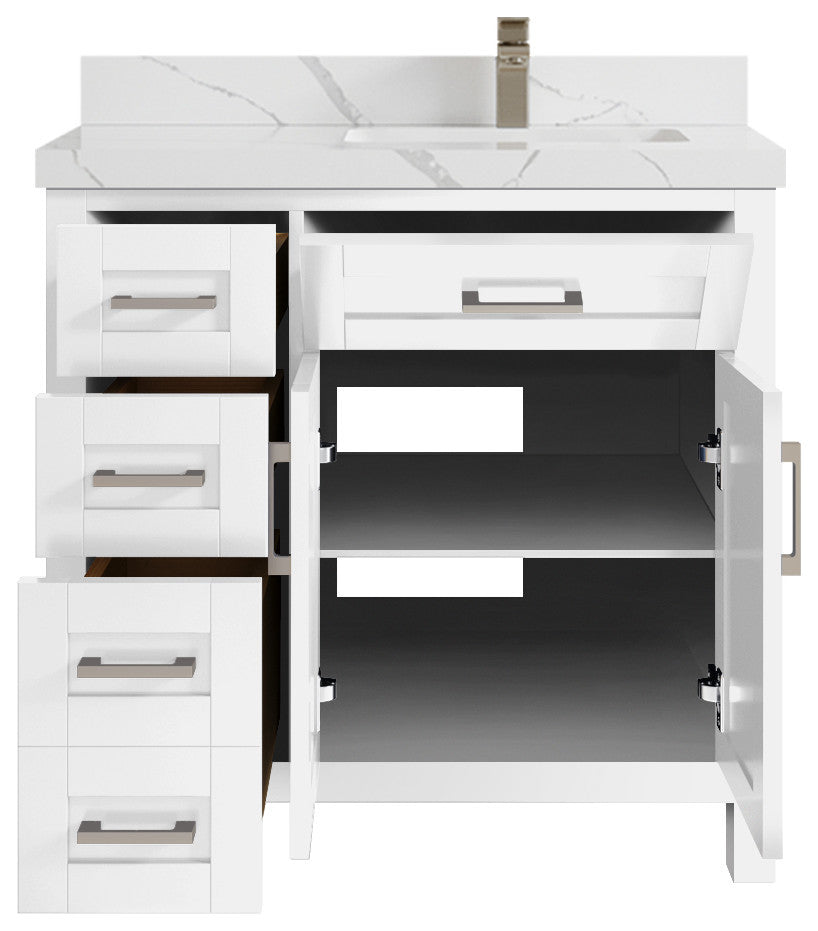 Cambridge 36 Right Offset Bath Vanity in White 2" Calacatta Laza