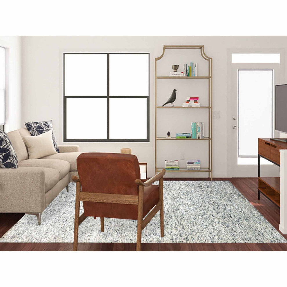 Beige, Hand Knotted, Wool Organic Salt and Pepper Design Rug, 8'0"x10'1"